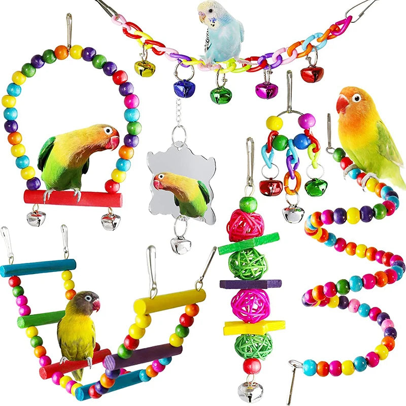 7 jouets en bois pour oiseaux