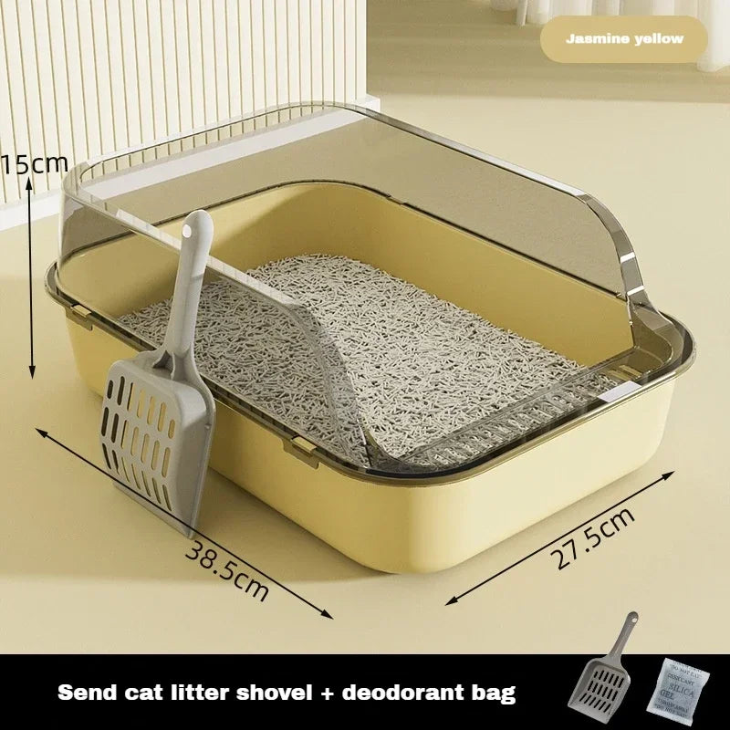 Cats Toilet Cat Litter Box Semi-enclosed High Side Splashproof Pet Bedpans with Litter Scoop Kitty Sandbox Cleaning Cat Supplies