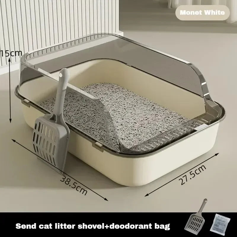 Cats Toilet Cat Litter Box Semi-enclosed High Side Splashproof Pet Bedpans with Litter Scoop Kitty Sandbox Cleaning Cat Supplies