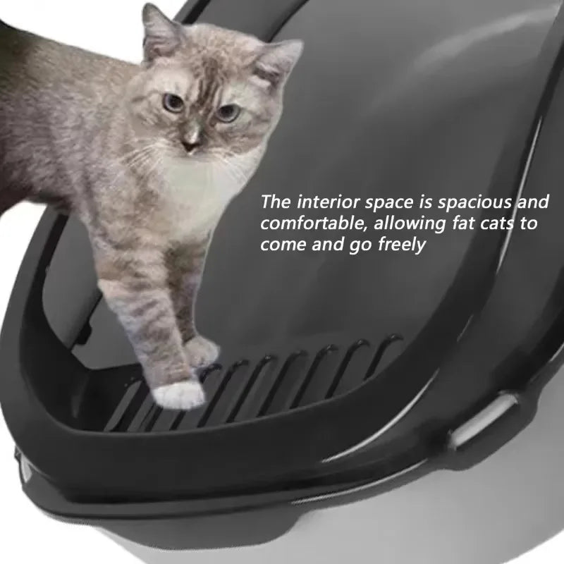Cats Toilet Cat Litter Box Semi-enclosed High Side Splashproof Pet Bedpans with Litter Scoop Kitty Sandbox Cleaning Cat Supplies